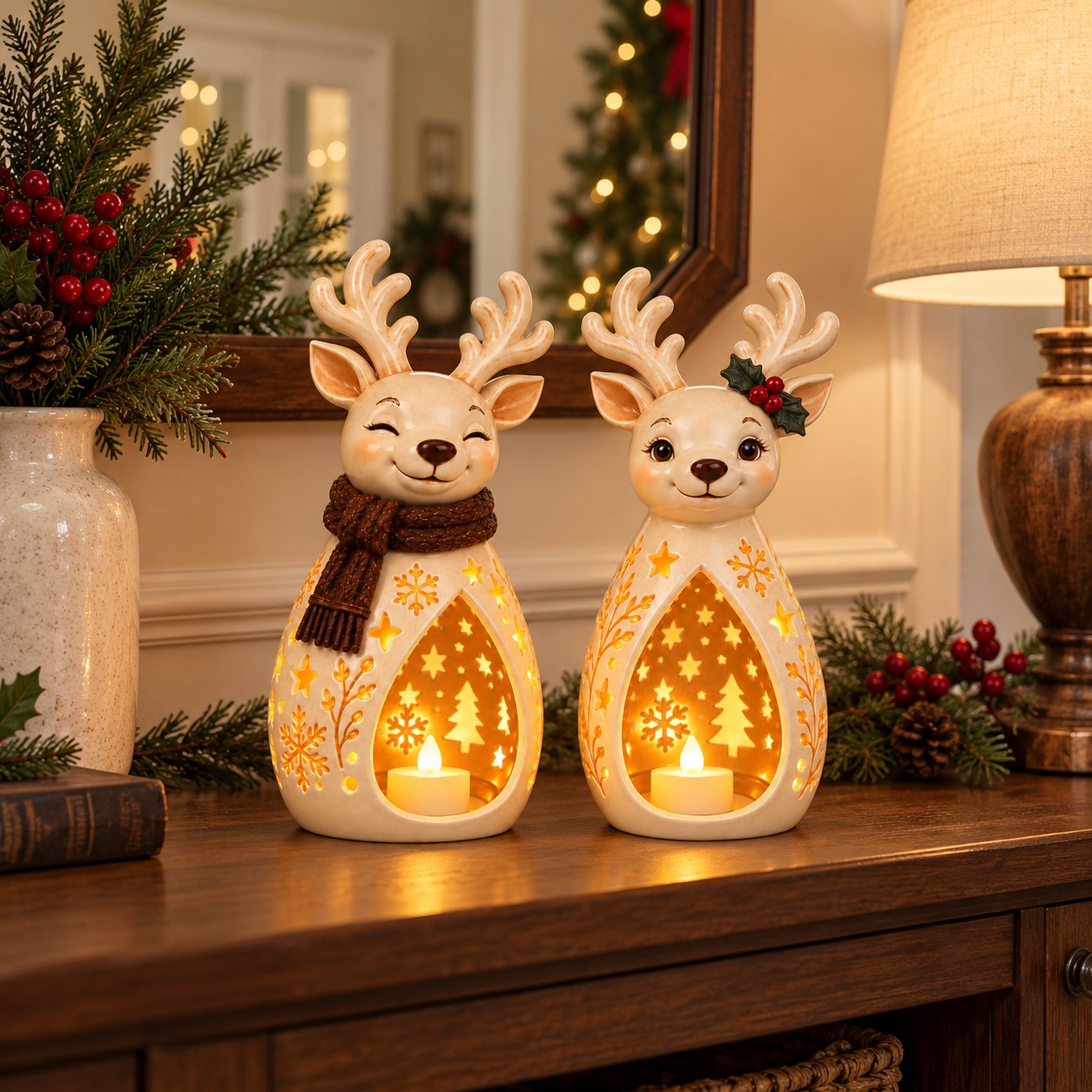2-Piece Vintage Reindeer Lantern Set