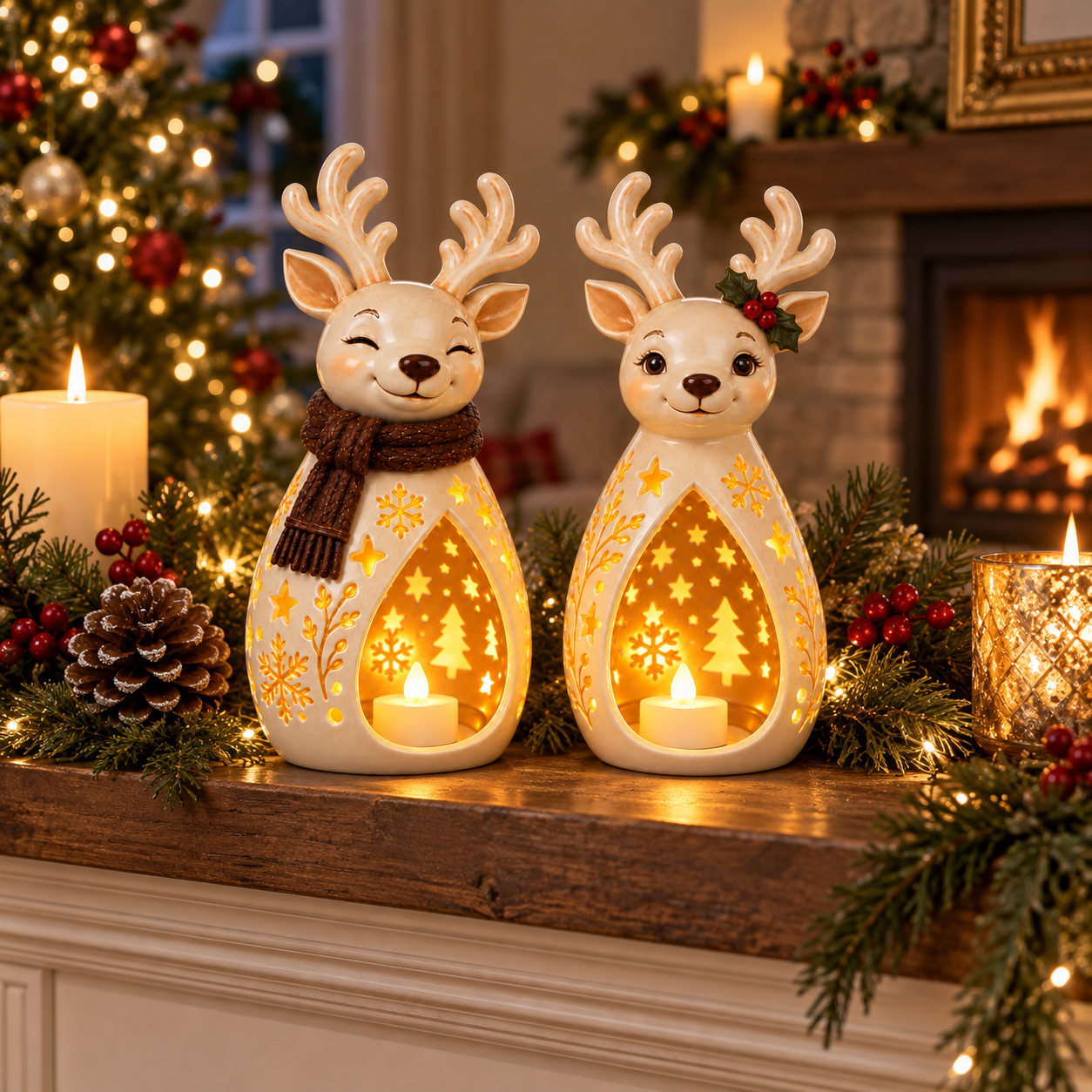 2-Piece Vintage Reindeer Lantern Set