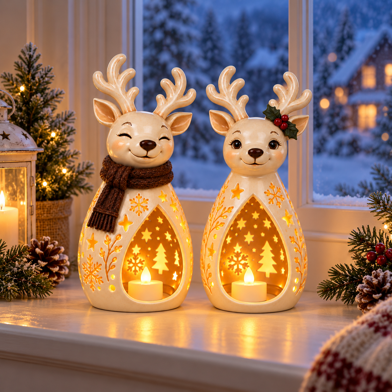 2-Piece Vintage Reindeer Lantern Set