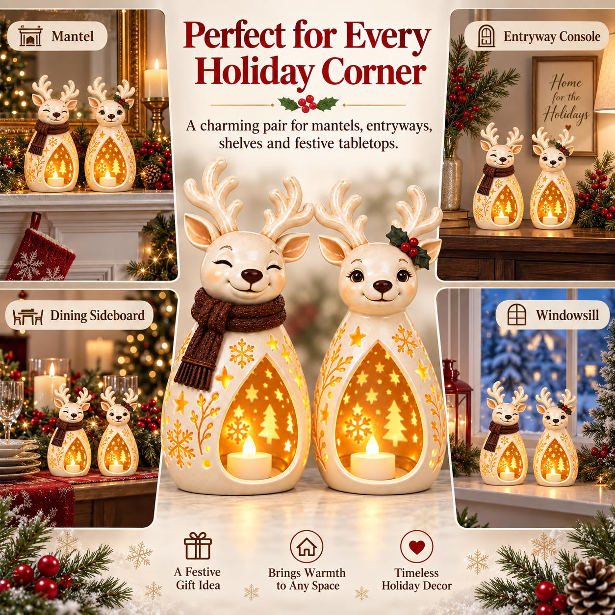 2-Piece Vintage Reindeer Lantern Set