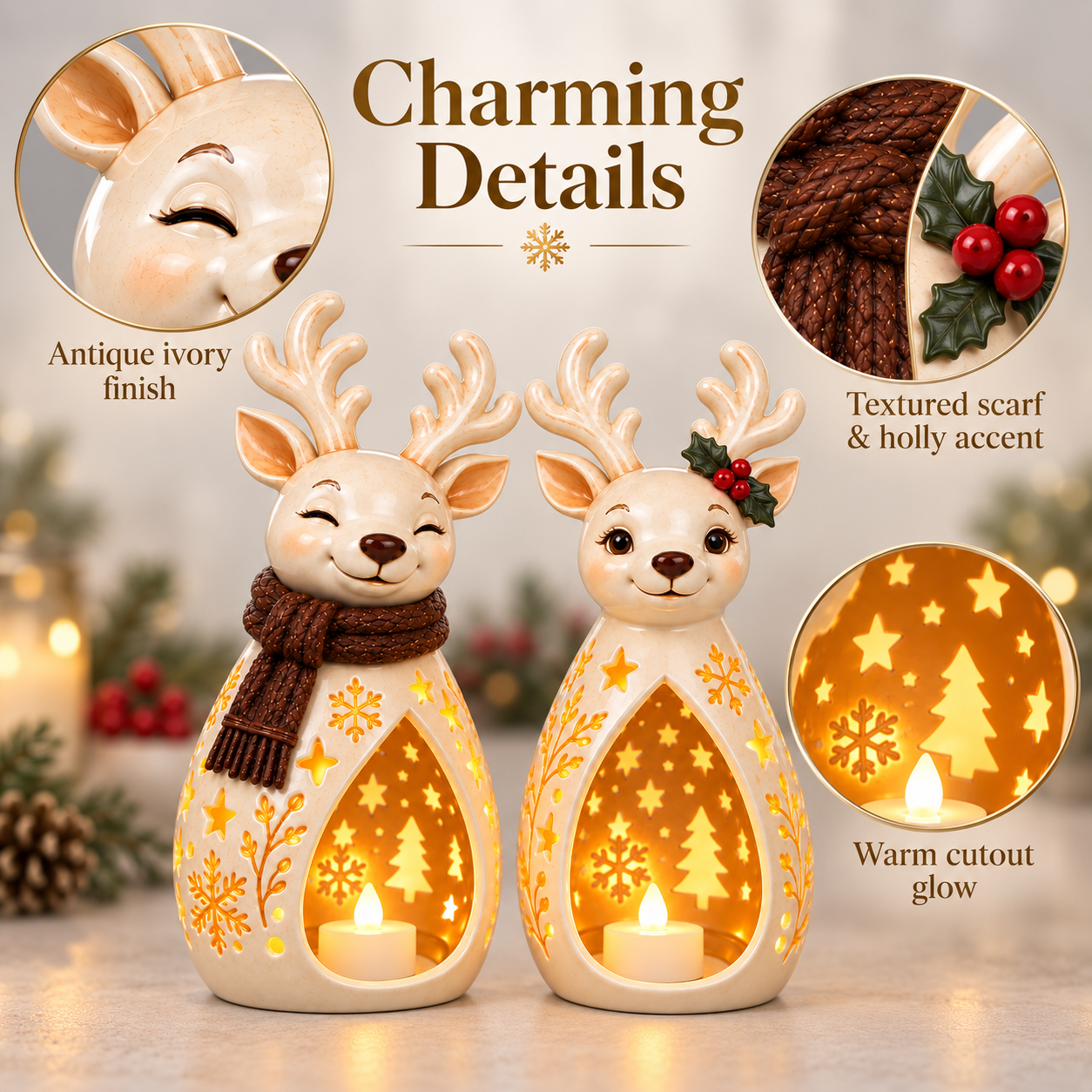 2-Piece Vintage Reindeer Lantern Set