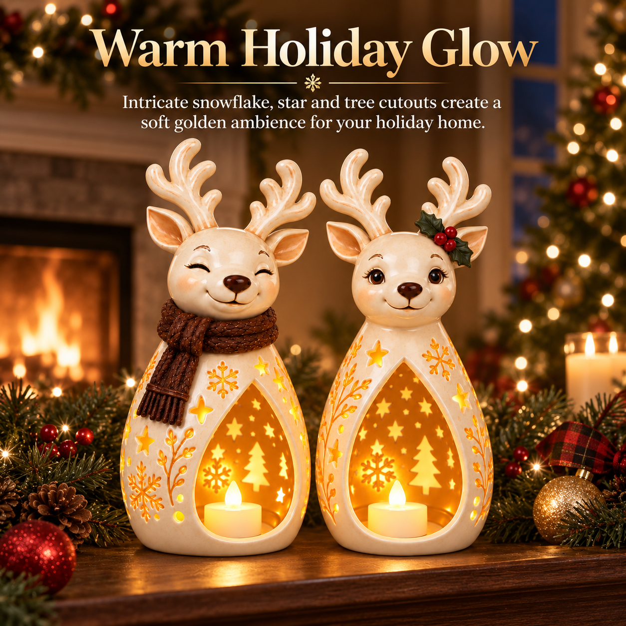 2-Piece Vintage Reindeer Lantern Set