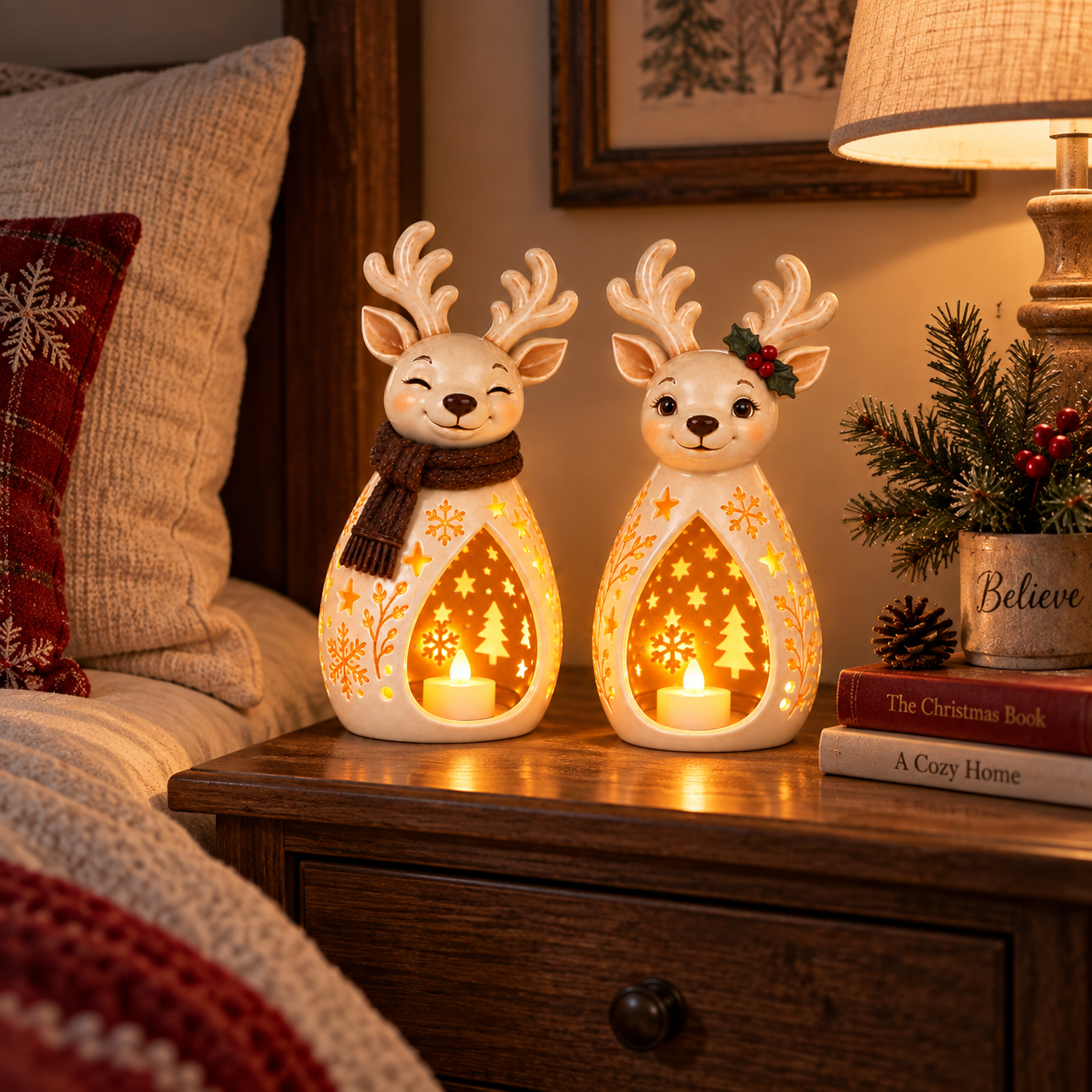 2-Piece Vintage Reindeer Lantern Set