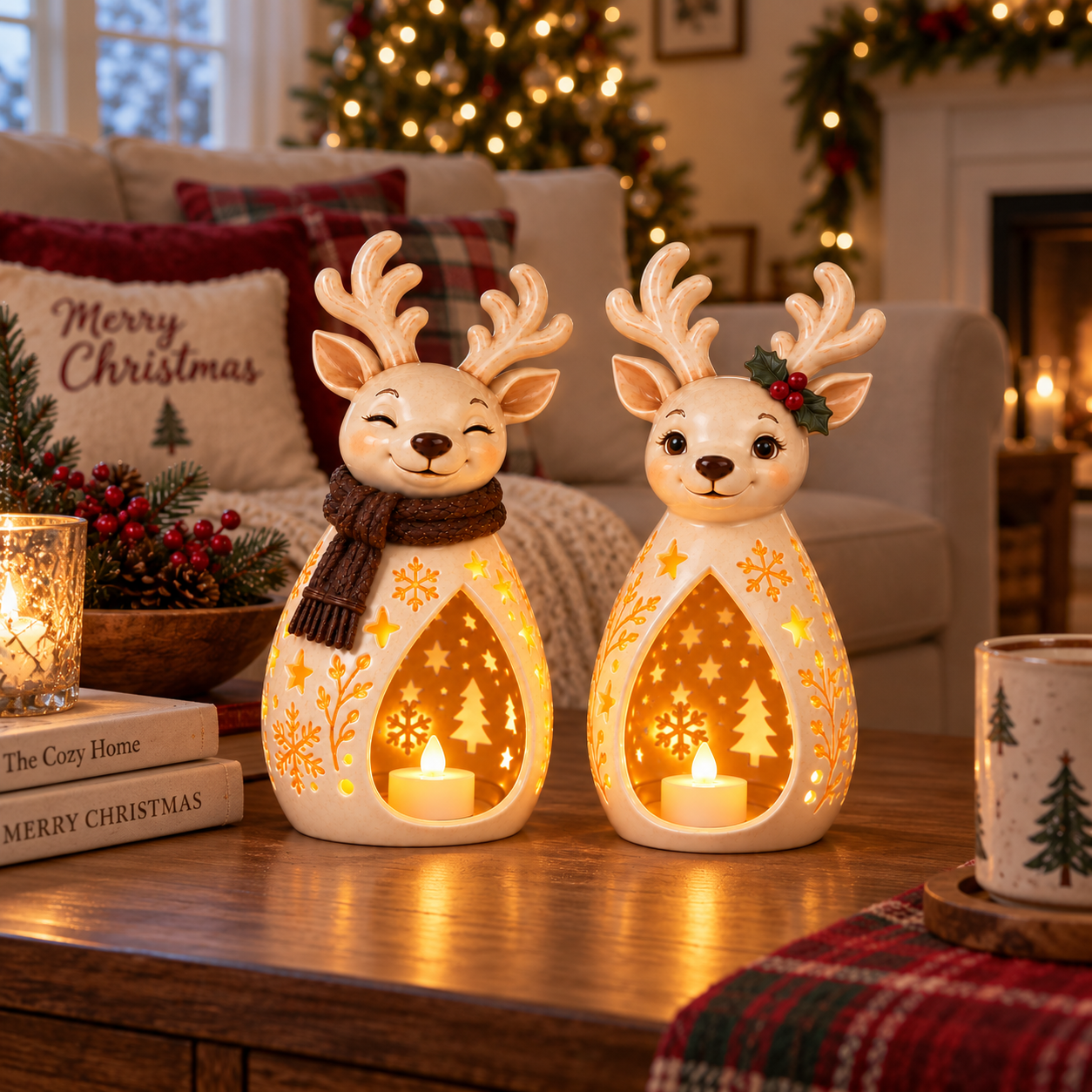 2-Piece Vintage Reindeer Lantern Set