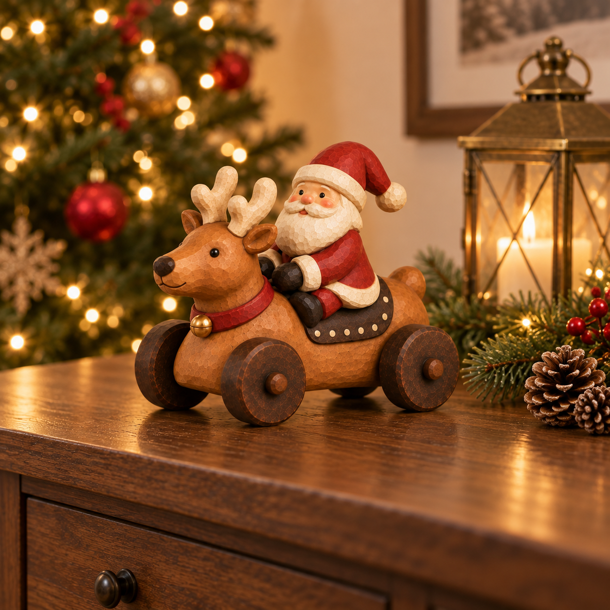 Vintage Santa Reindeer Rolling Christmas Decor