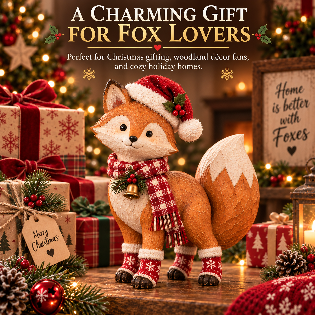 Vintage Christmas Fox Figurine