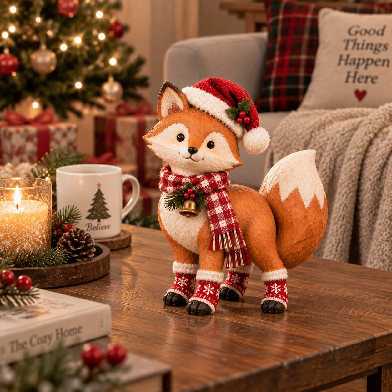Vintage Christmas Fox Figurine