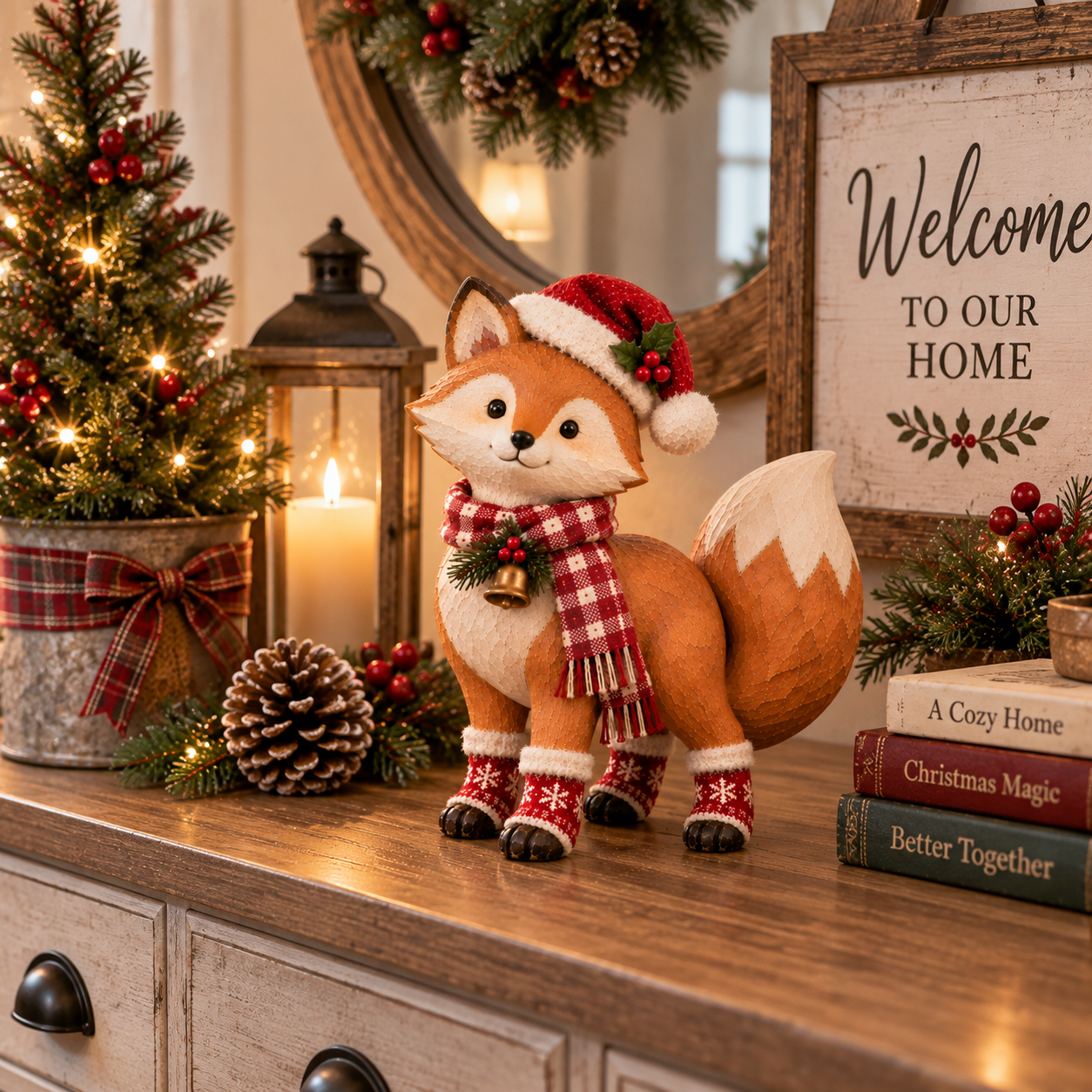 Vintage Christmas Fox Figurine