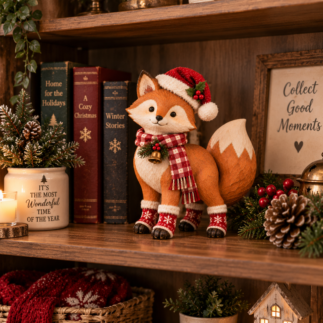 Vintage Christmas Fox Figurine