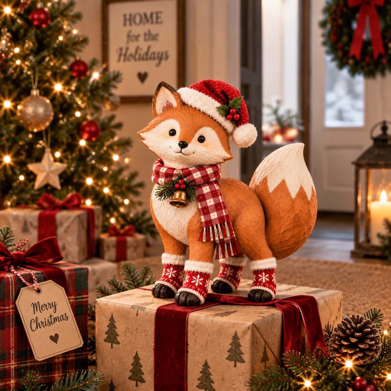 Vintage Christmas Fox Figurine