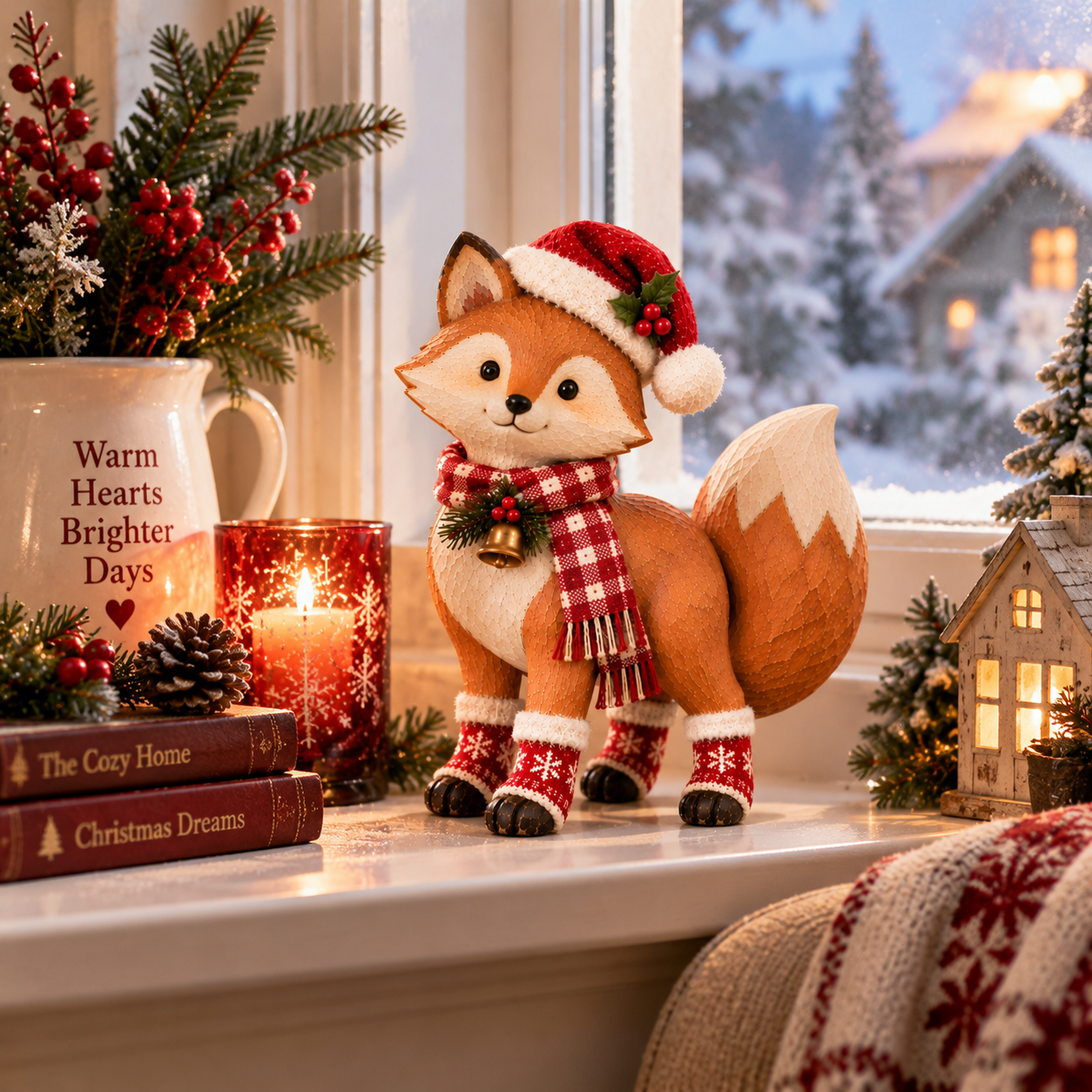 Vintage Christmas Fox Figurine