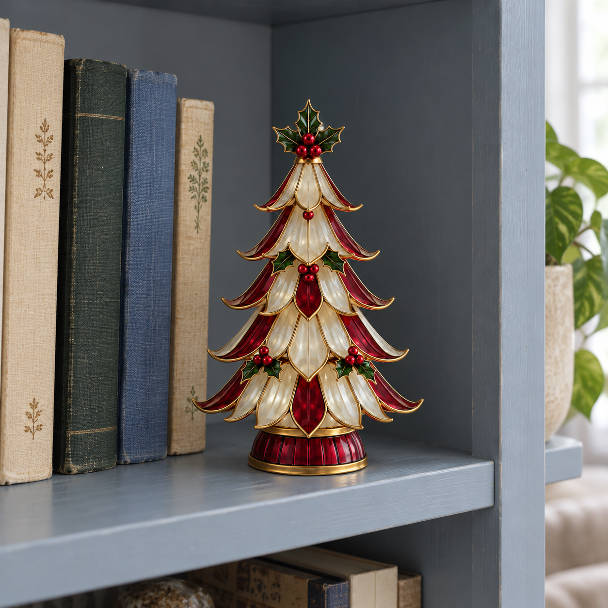 Vintage Ruby & Ivory Lighted Christmas Petal Tree