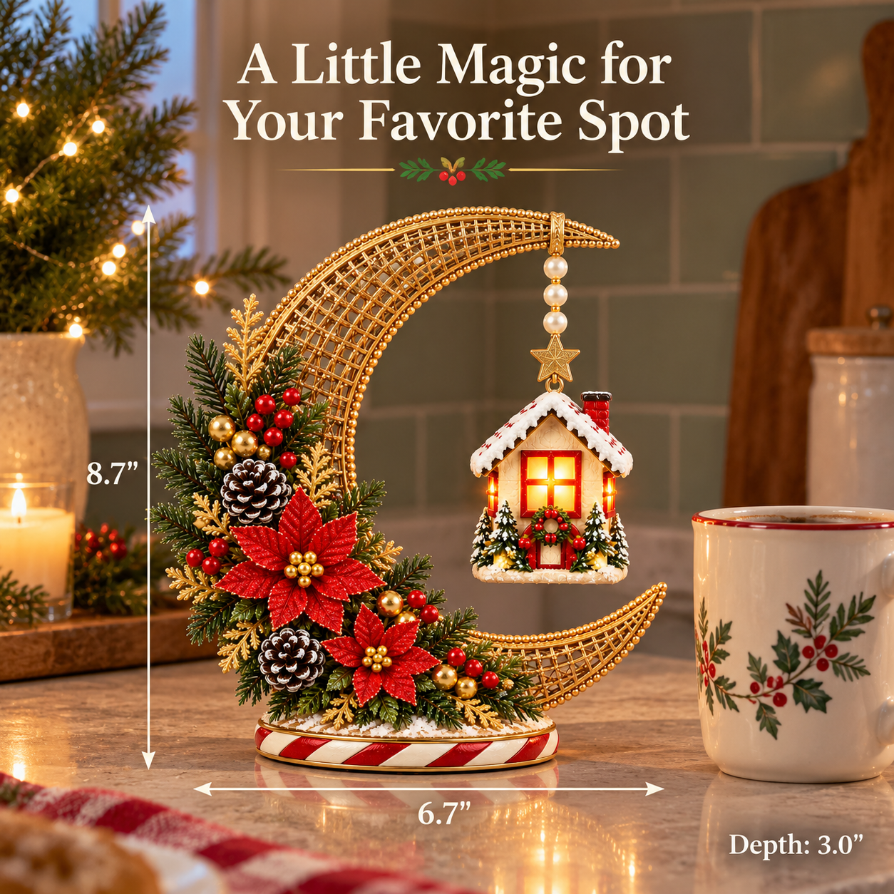 Vintage Lighted Christmas Crescent Moon Cottage