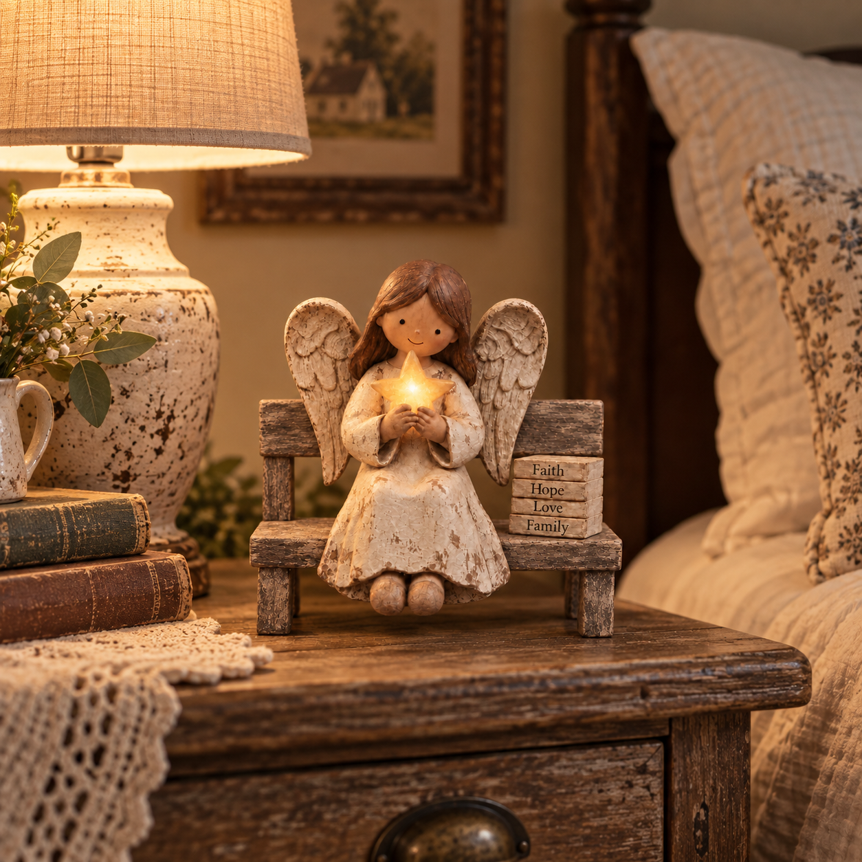 Vintage Guardian Angel Christmas Figurine with Light
