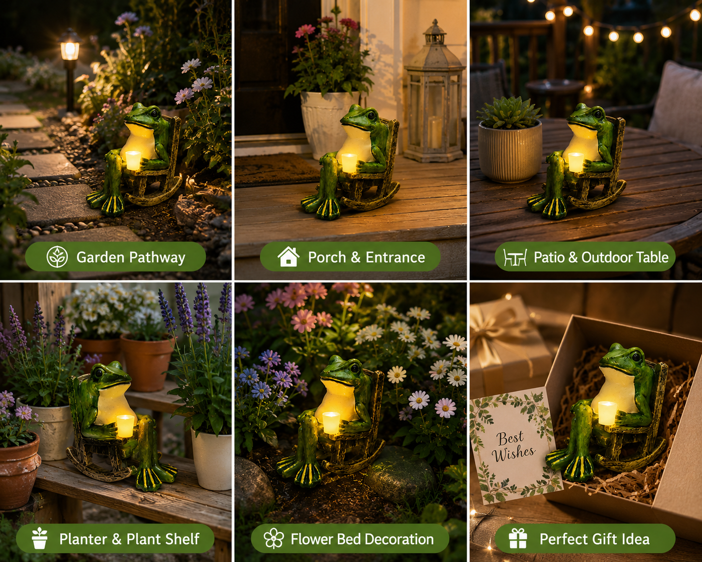 Solar Waterproof Creative Frog Light Garden Ornament, Cute Resin Frog Figurine for Patio