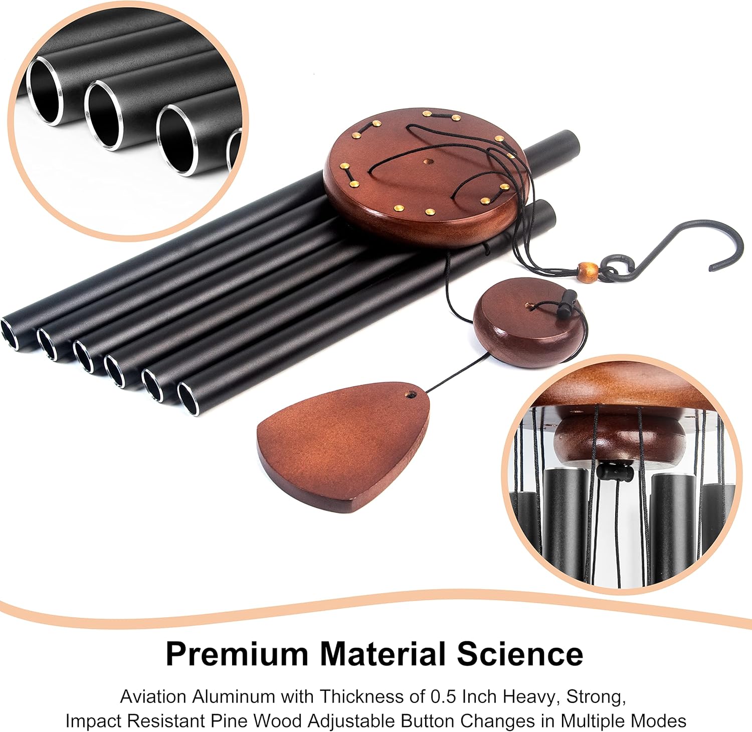 Bursvik Large Aluminium Wind Chimes ,Create a Zen Atmosphere Suitable for Outdoor, Garden, Patio Decoration. Classic Black Wind Chime with Wind Catcher Suitable as A Gift for Mom Neighbor Unisex