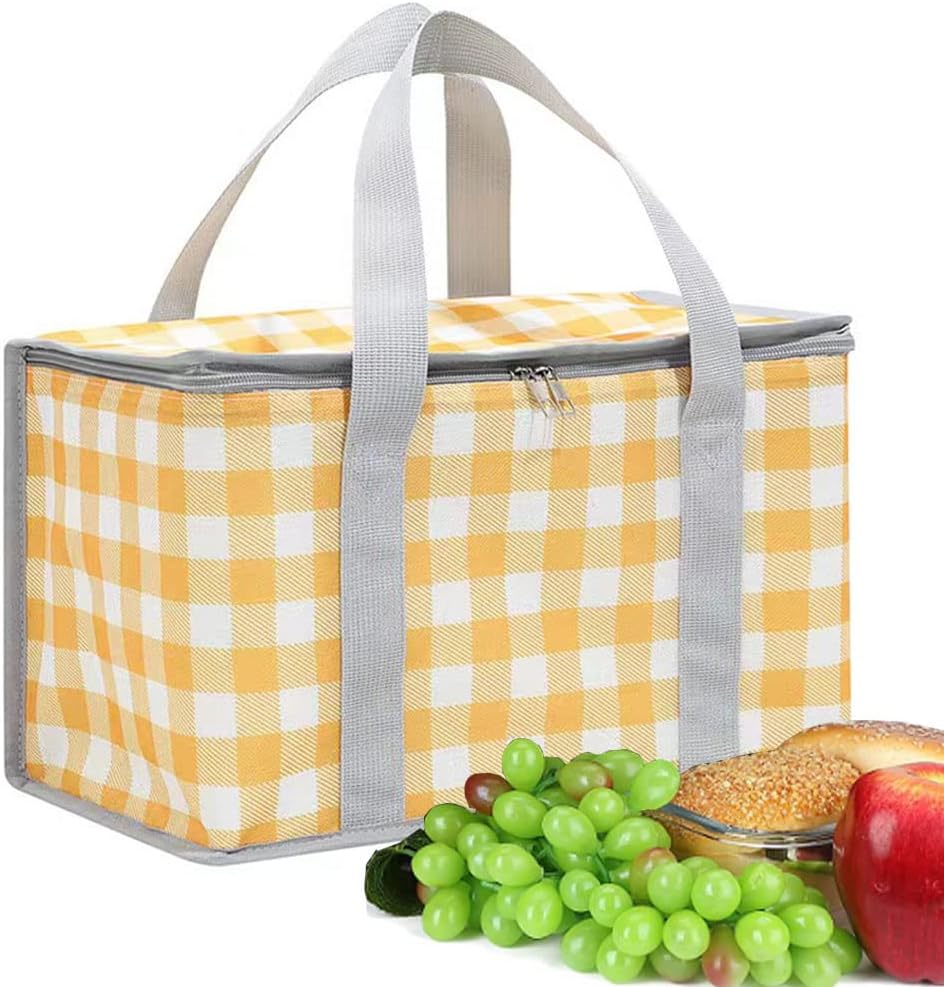 Insulated Bag Picnic Basket Bags Beach Bag Foldable Cooler Bag Reusable with Zippered top-for Warm or Cold Picnic Accessories, Outdoo
