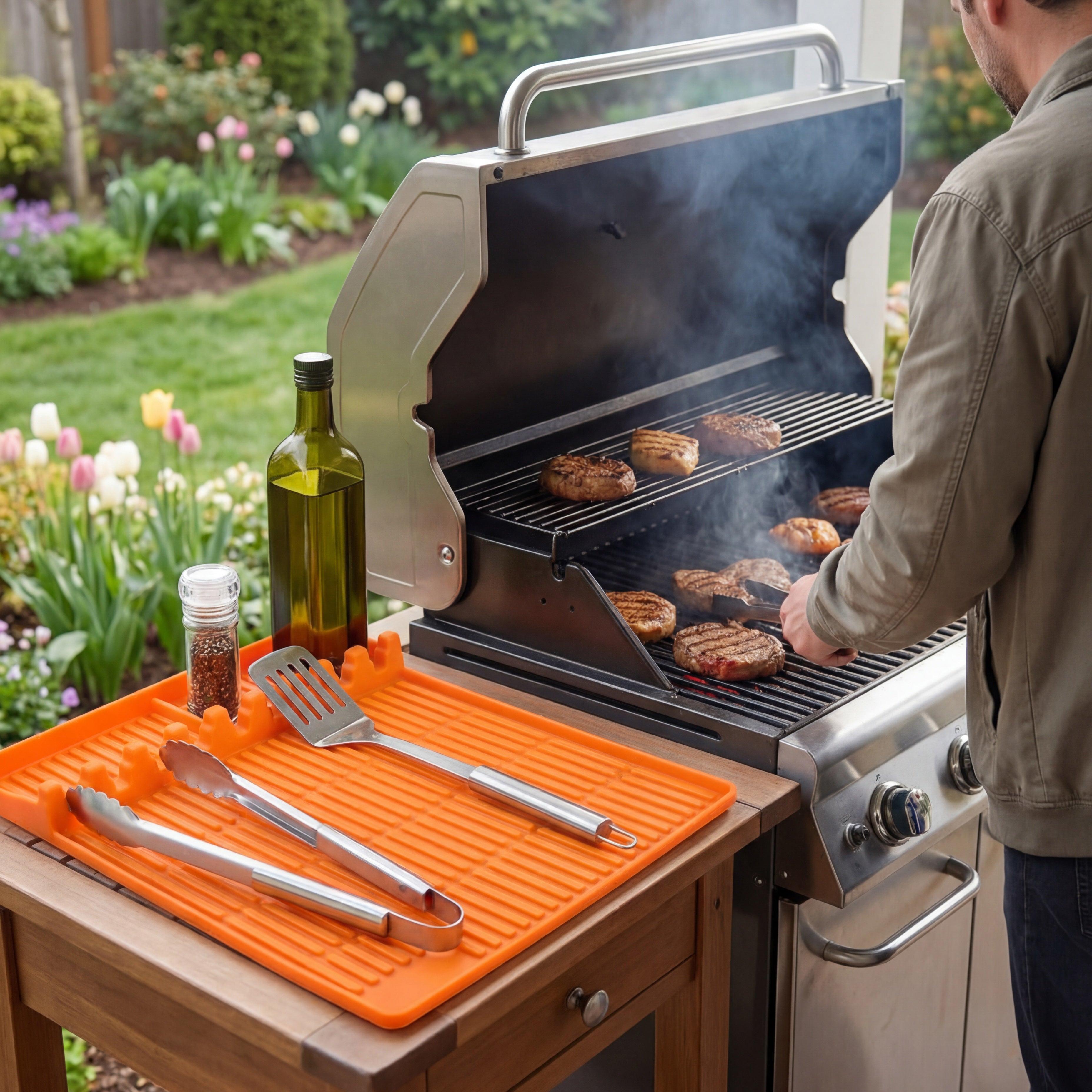 Silicone Grill Mat Griddle Tools Utensil Holder
