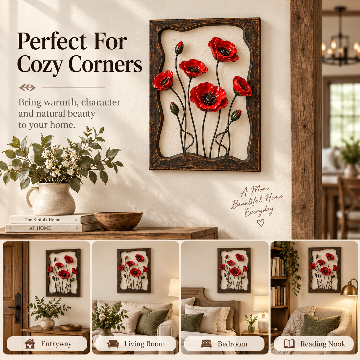 Rustic Poppy Garden Metal Wall Art