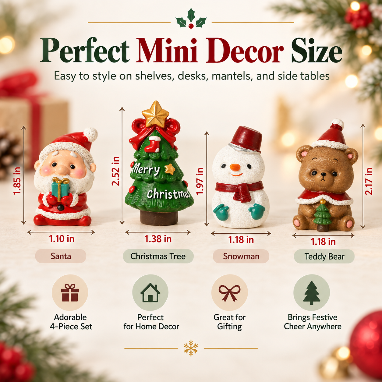 A Little Christmas Family For Your Home 🎄 4-Piece Handmade Resin Christmas Figurine Set
