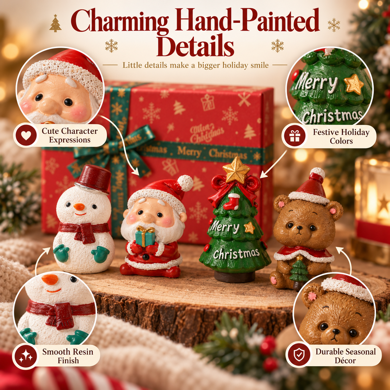 A Little Christmas Family For Your Home 🎄 4-Piece Handmade Resin Christmas Figurine Set