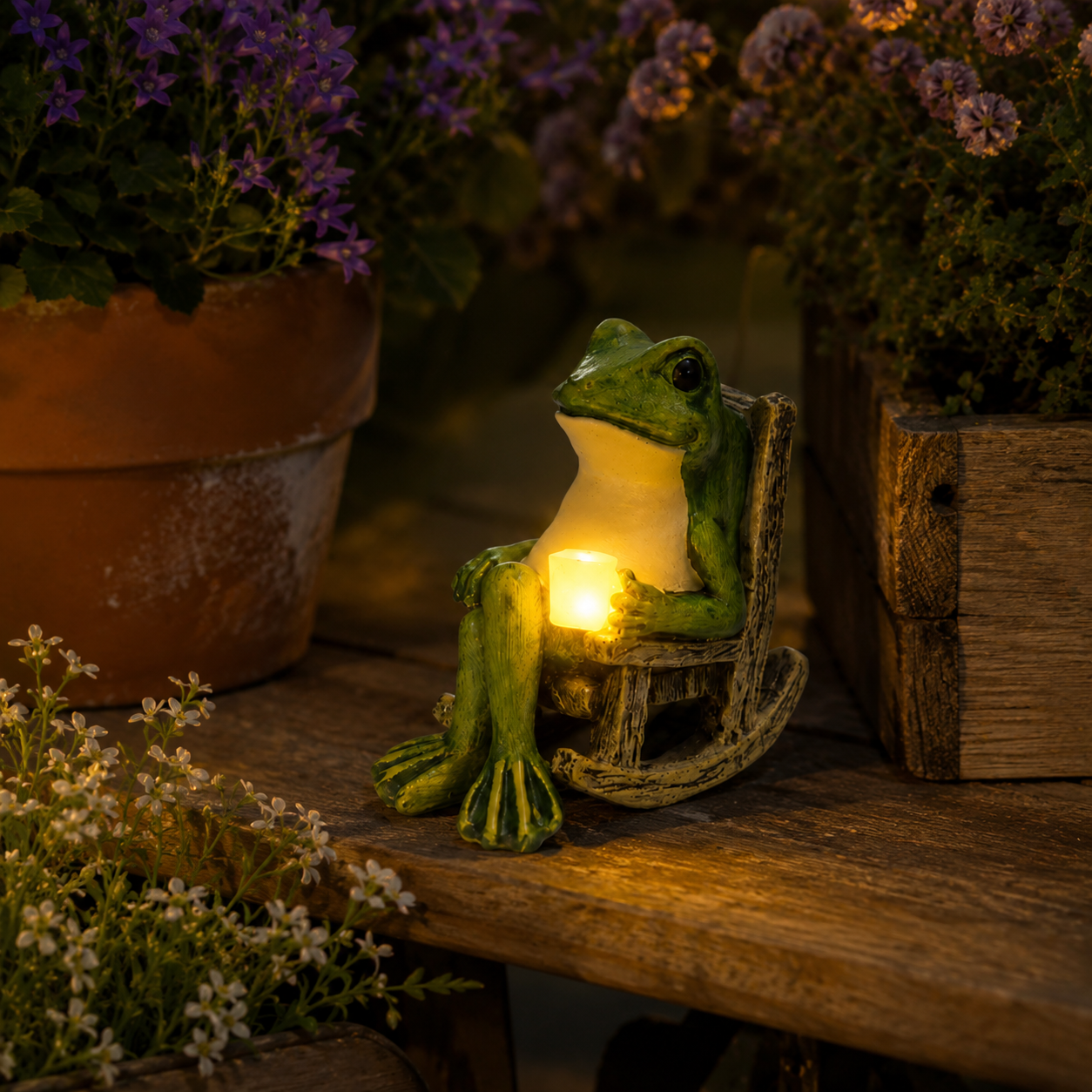 Solar Waterproof Creative Frog Light Garden Ornament, Cute Resin Frog Figurine for Patio