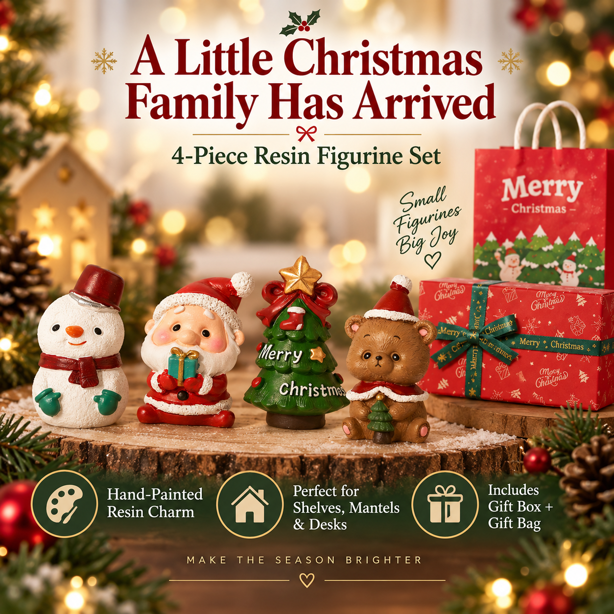 A Little Christmas Family For Your Home 🎄 4-Piece Handmade Resin Christmas Figurine Set