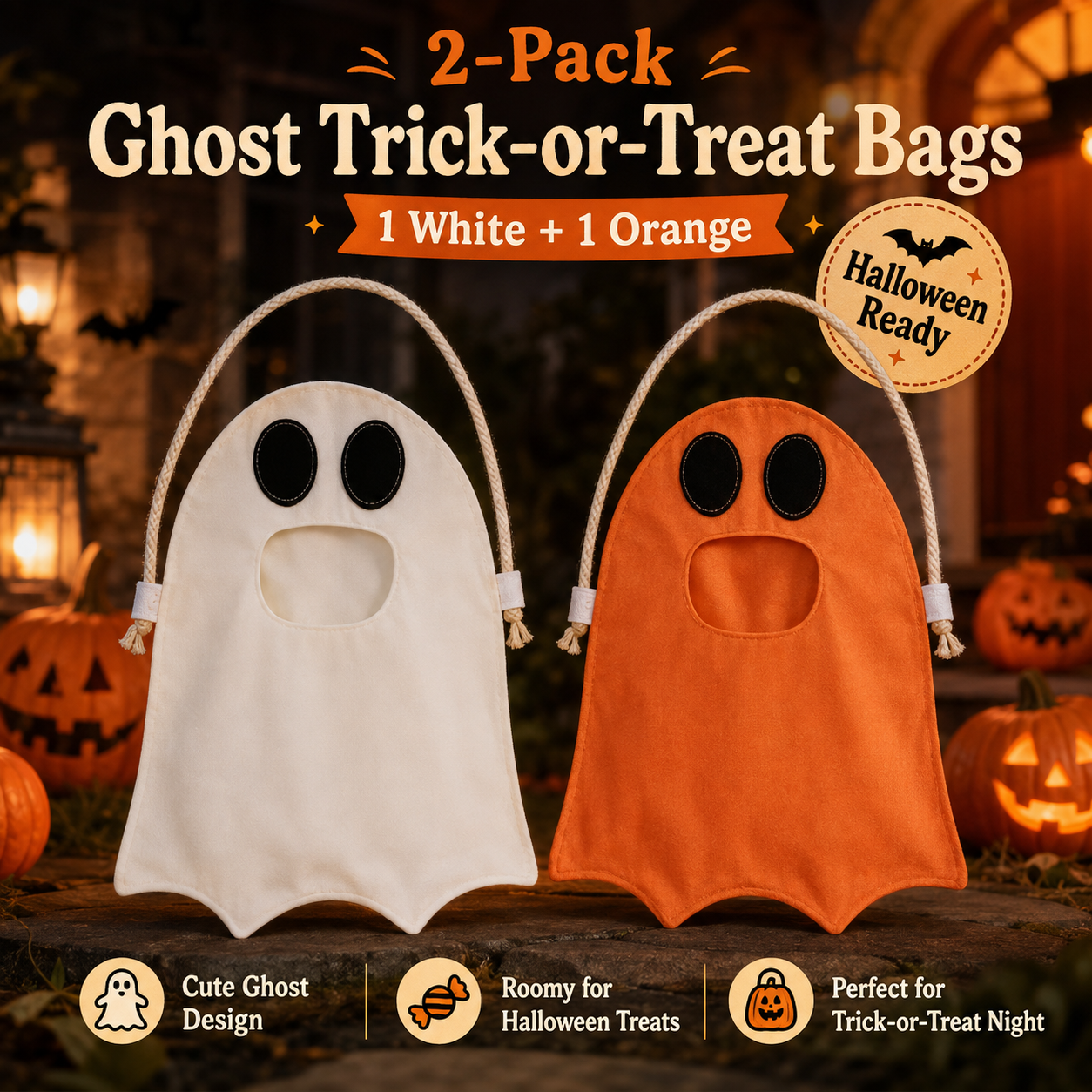 2-Pack Ghost Trick-or-Treat Candy Bags