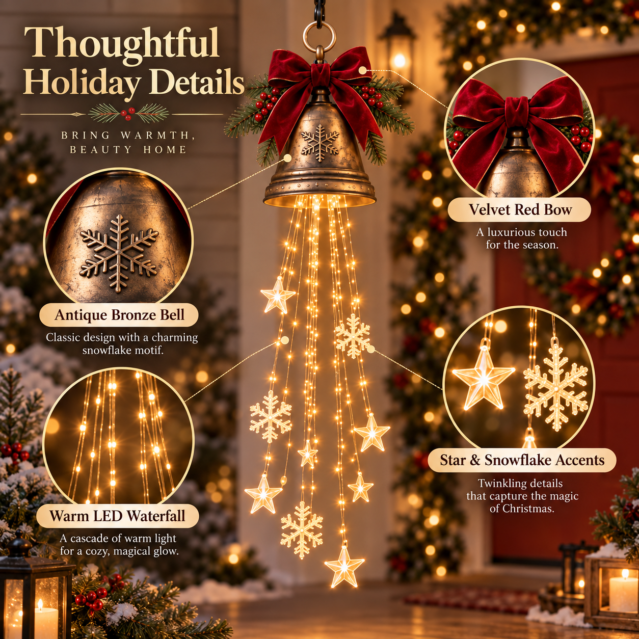 🎄 Vintage Christmas Bell Waterfall Light