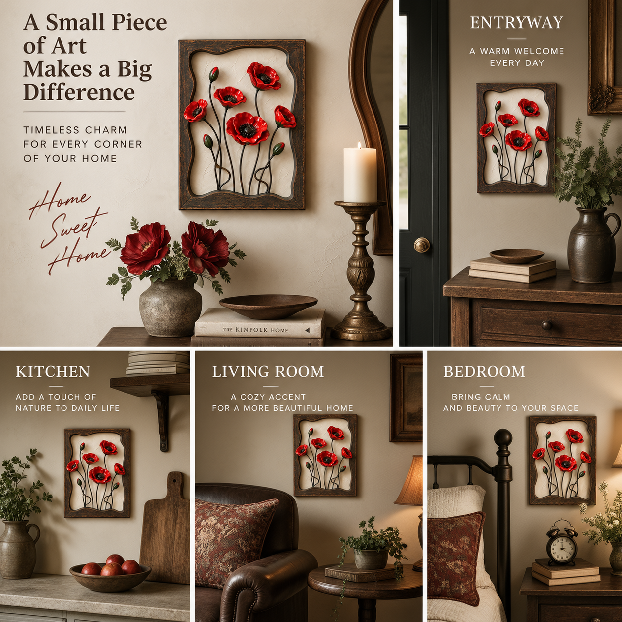 Rustic Poppy Garden Metal Wall Art