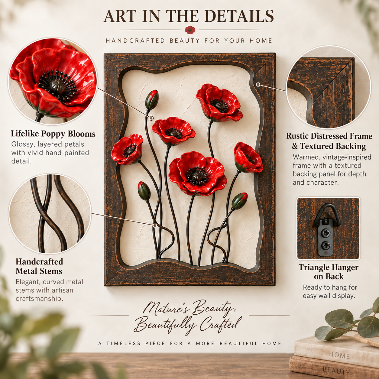 Rustic Poppy Garden Metal Wall Art