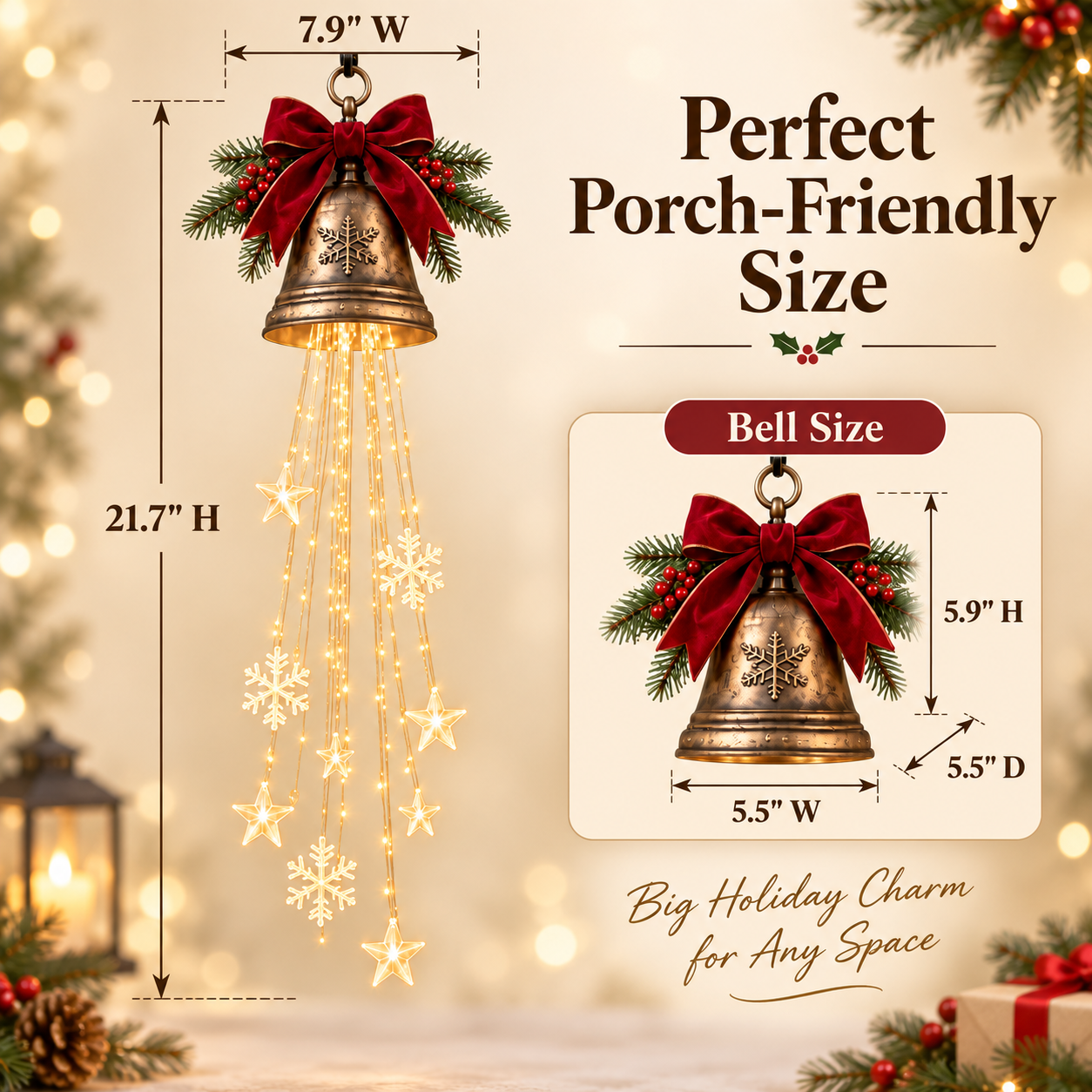 🎄 Vintage Christmas Bell Waterfall Light