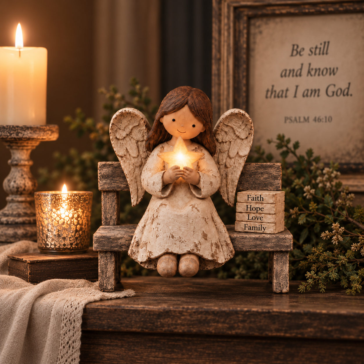 Vintage Guardian Angel Christmas Figurine with Light