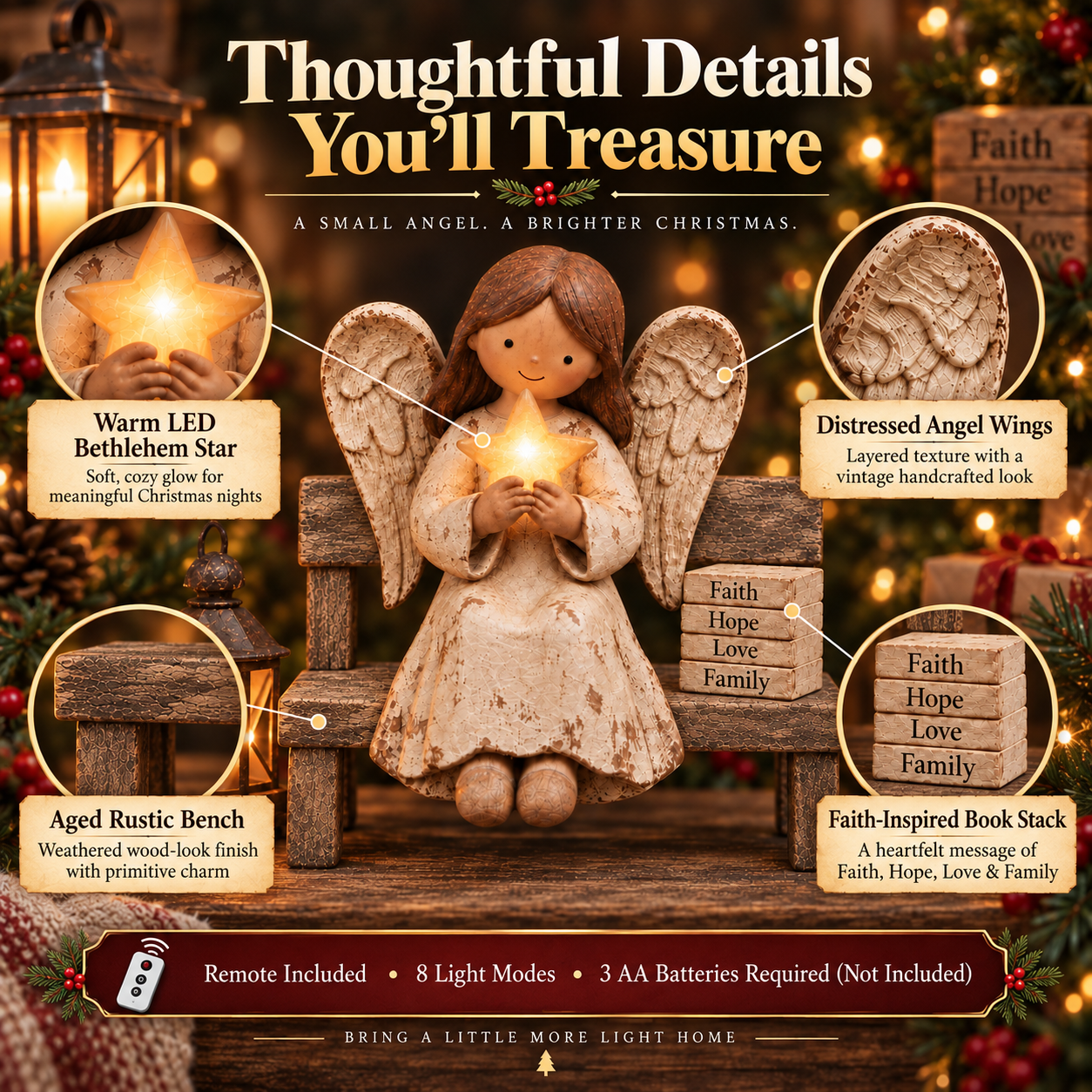 Vintage Guardian Angel Christmas Figurine with Light