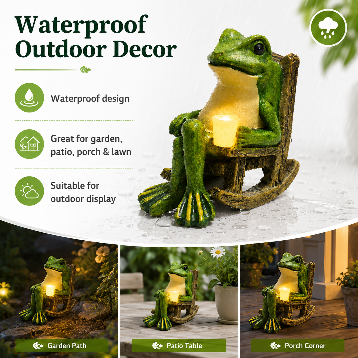 Solar Waterproof Creative Frog Light Garden Ornament, Cute Resin Frog Figurine for Patio