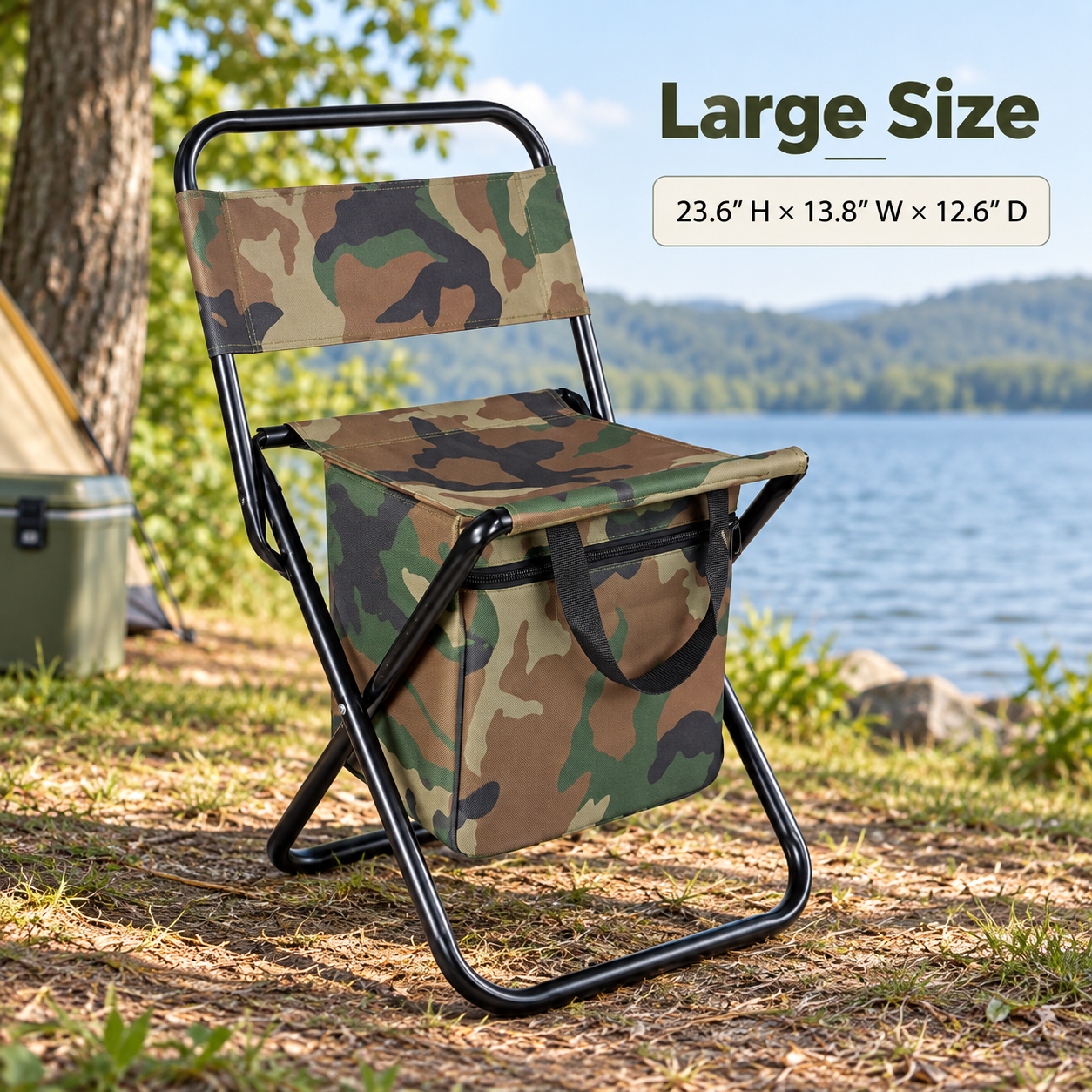 Portable Folding Camping Chair with Built-In Cooler Bag