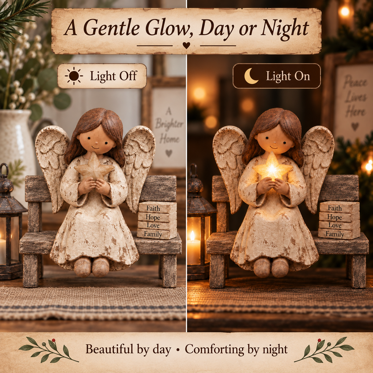 Vintage Guardian Angel Christmas Figurine with Light