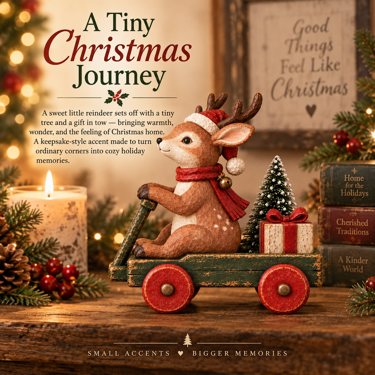 Vintage Christmas Reindeer Wagon Figurine