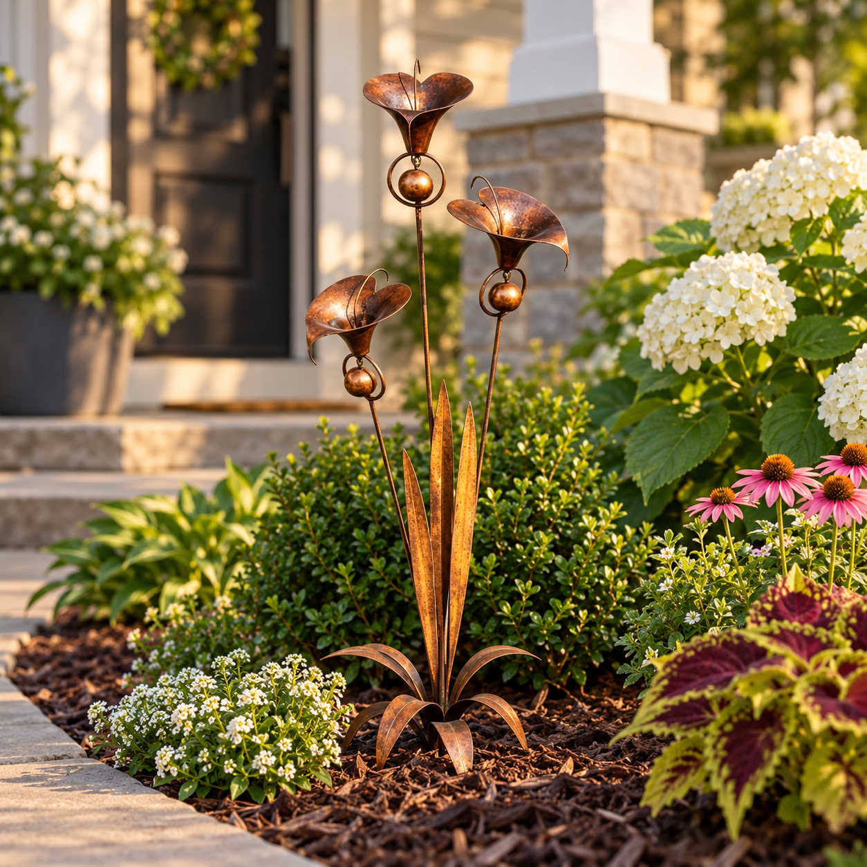 Vintage Metal Flower Garden Stake – Rustic Iron Garden Sculpture for Outdoor Yard & Patio
