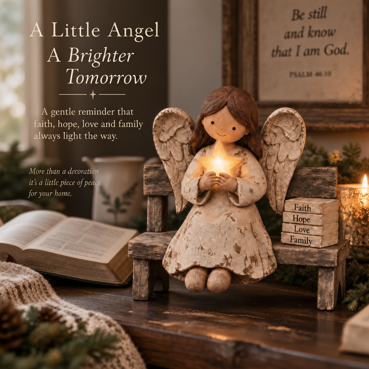Vintage Guardian Angel Christmas Figurine with Light