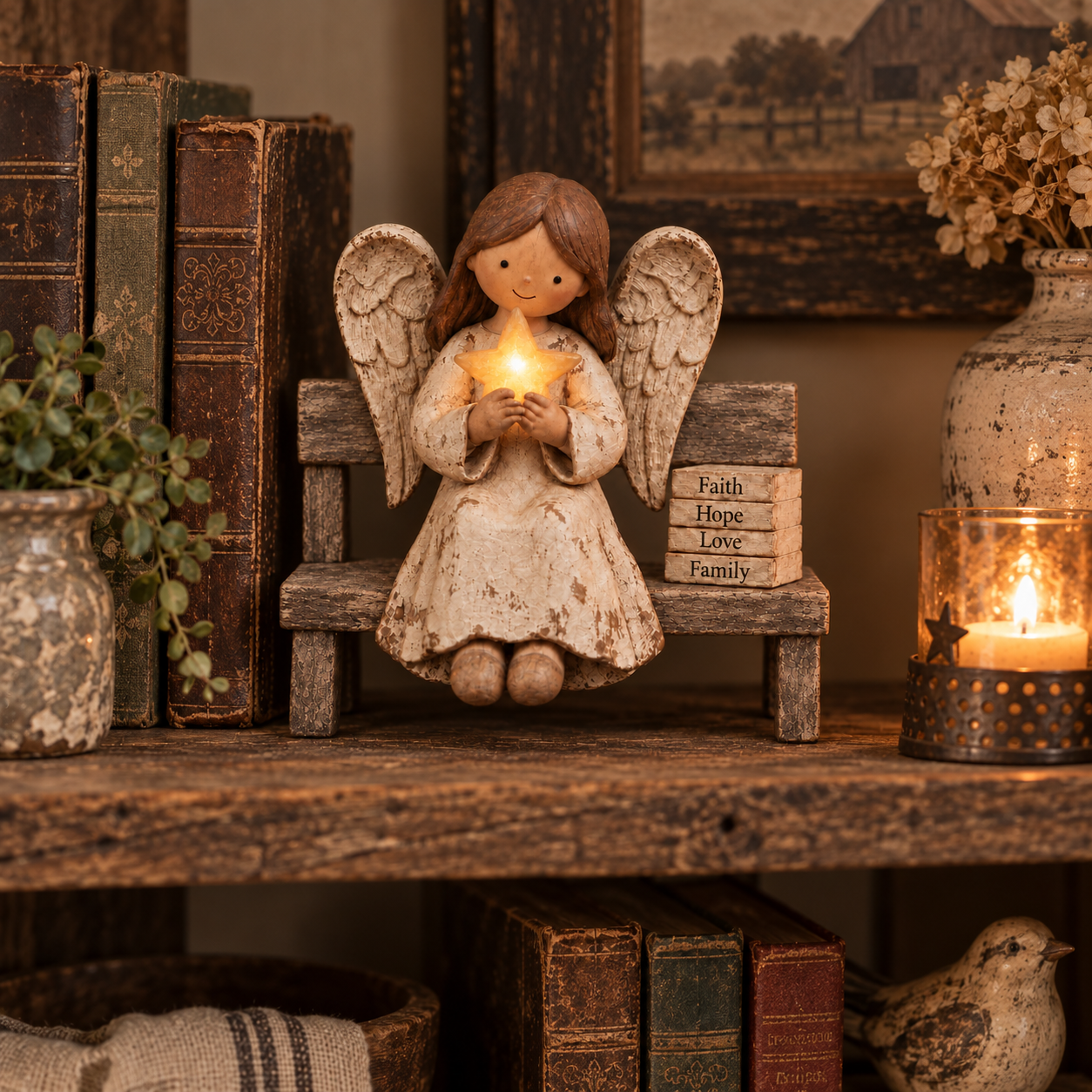 Vintage Guardian Angel Christmas Figurine with Light