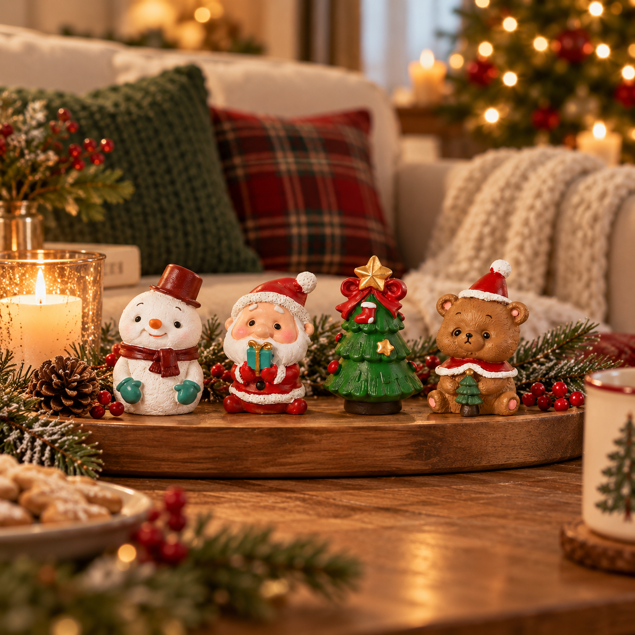 A Little Christmas Family For Your Home 🎄 4-Piece Handmade Resin Christmas Figurine Set