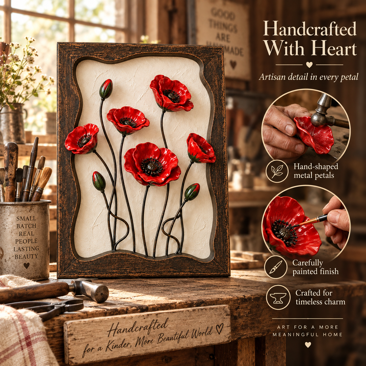 Rustic Poppy Garden Metal Wall Art