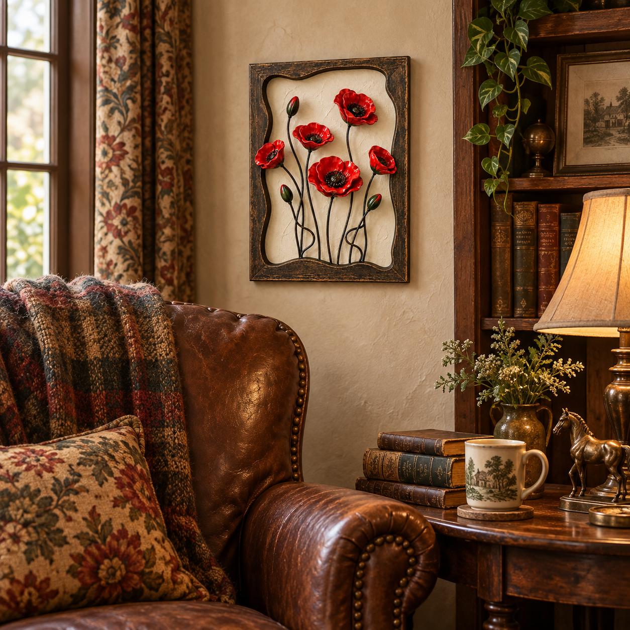 Rustic Poppy Garden Metal Wall Art