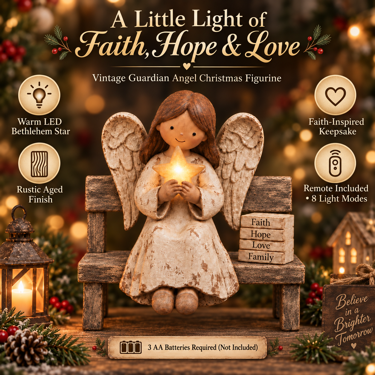 Vintage Guardian Angel Christmas Figurine with Light