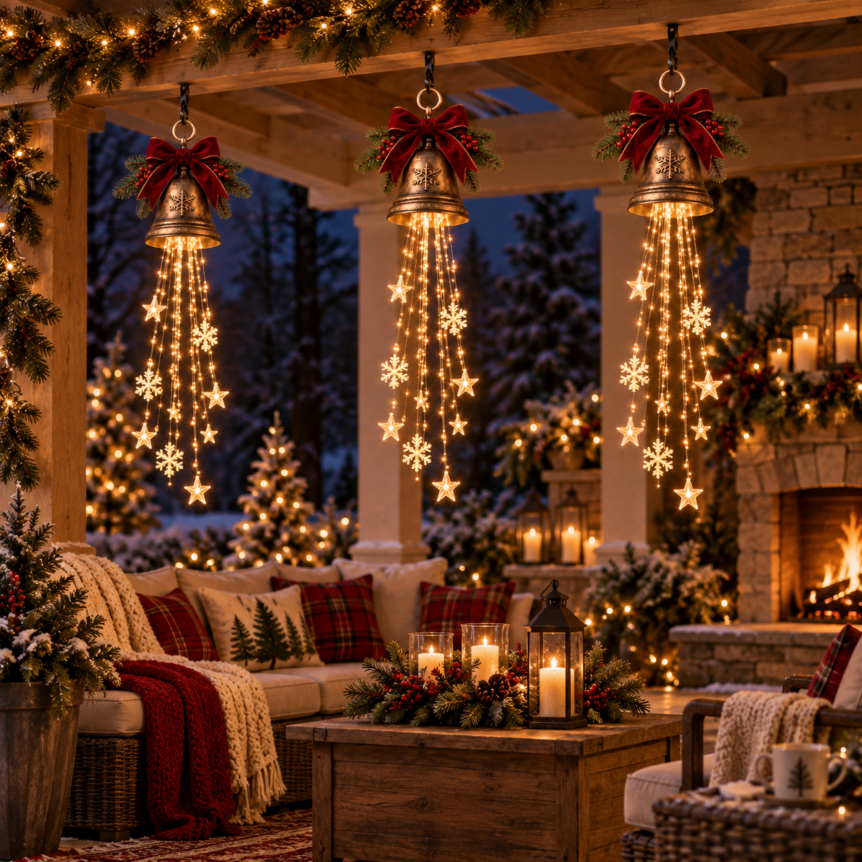 🎄 Vintage Christmas Bell Waterfall Light