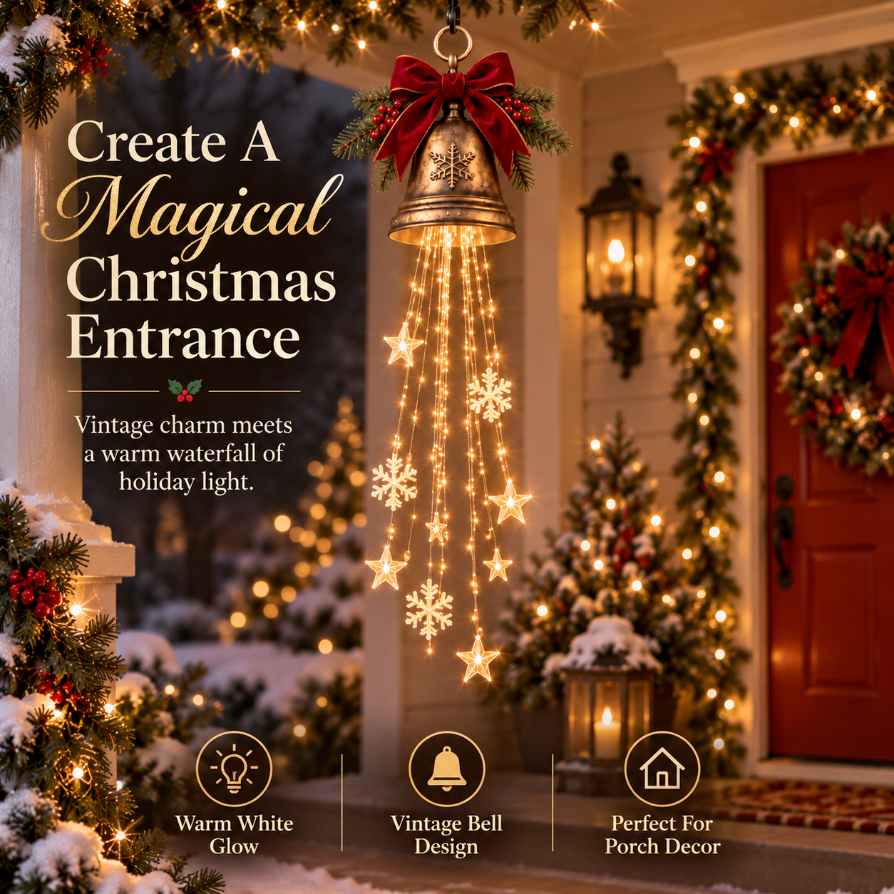 🎄 Vintage Christmas Bell Waterfall Light
