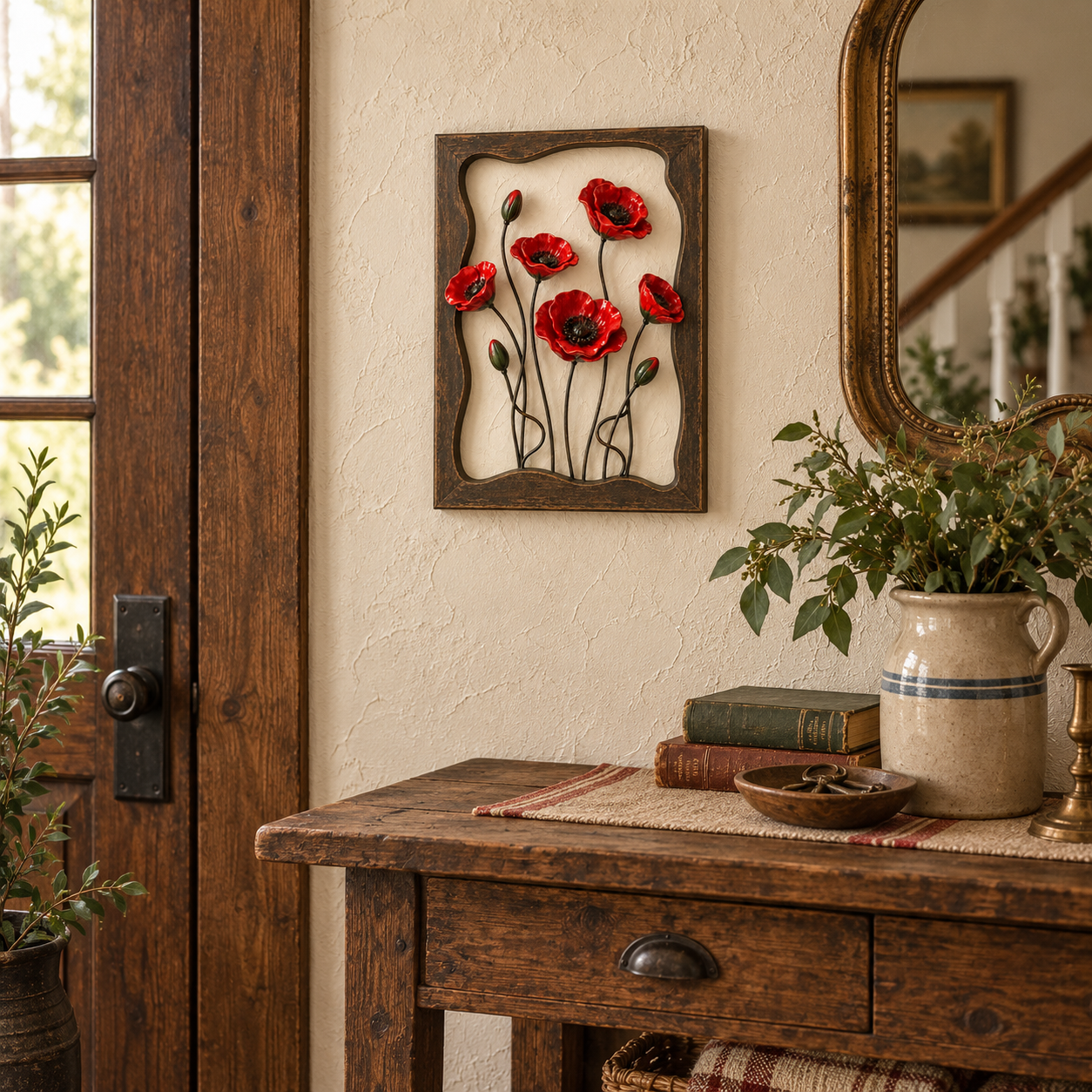 Rustic Poppy Garden Metal Wall Art