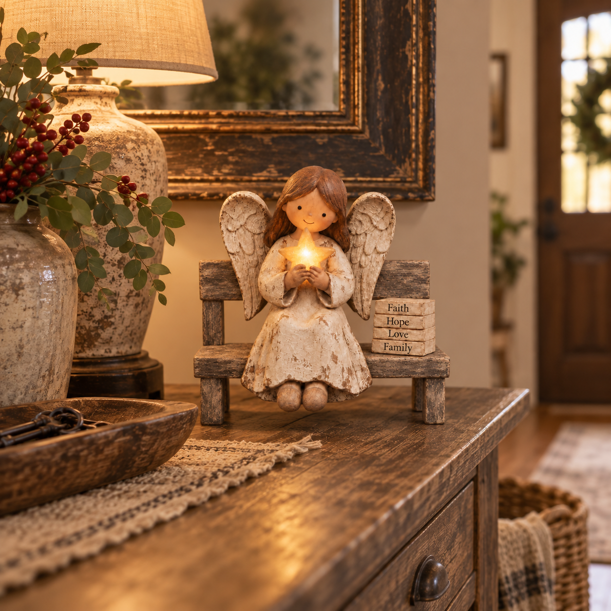 Vintage Guardian Angel Christmas Figurine with Light