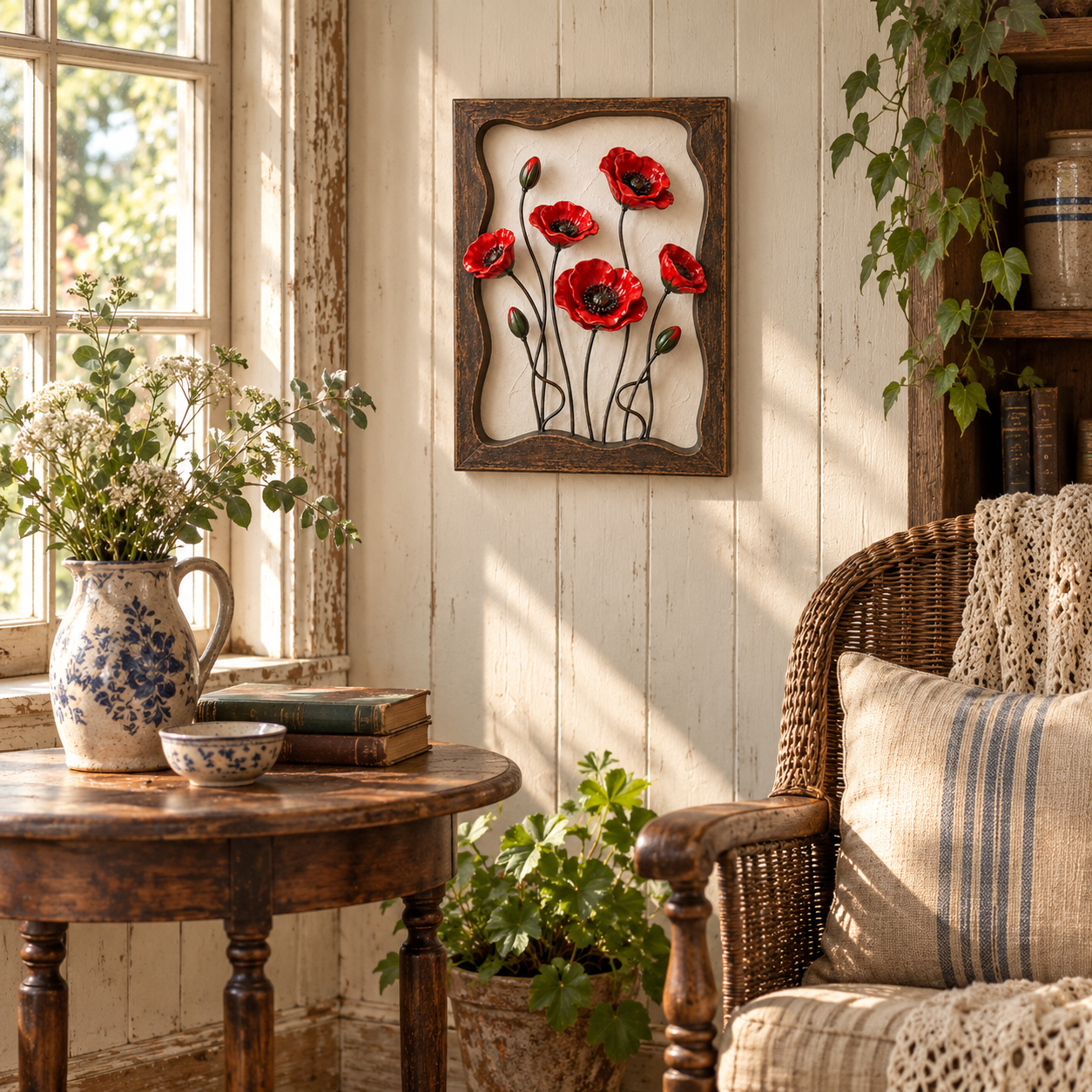 Rustic Poppy Garden Metal Wall Art